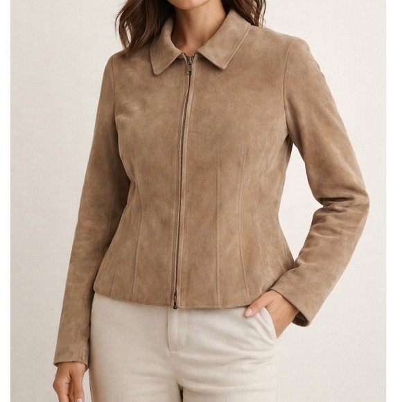 Coldwater Creek Jackets & Blazers - Coldwater Creek Womens Tan Suede Leather Full Zip Jacket Tan Brown Size L d3